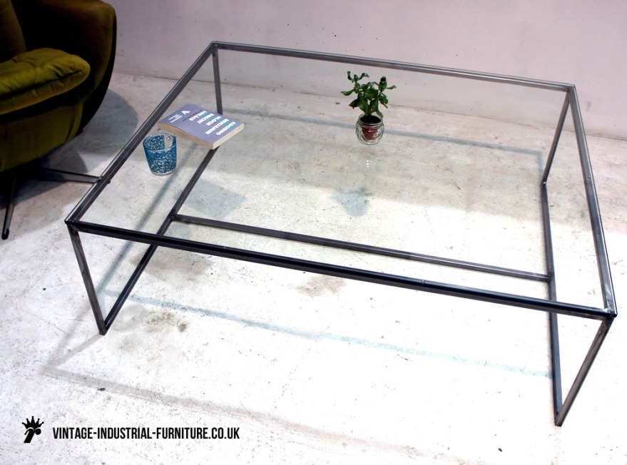 vintage industricual glass coffee table